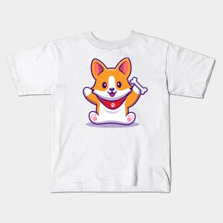 Cute Corgi Holding Bone Kids T-Shirt